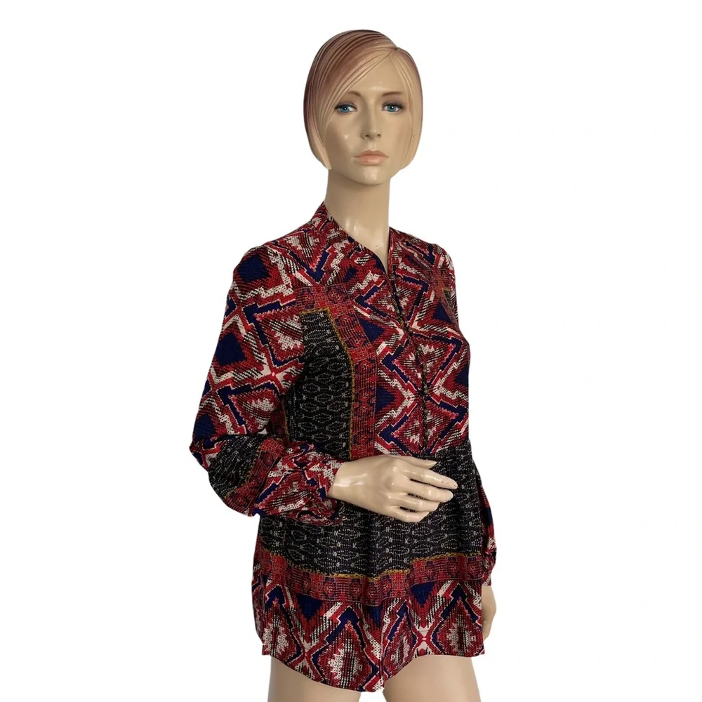 Anthropologie Konrad & Joseph Boho Geometric Peasant Blouse Red Small